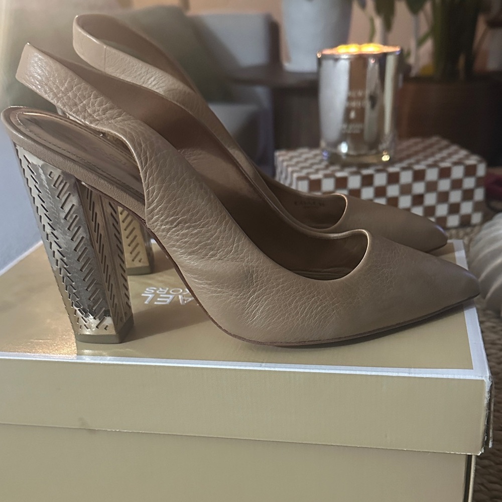 Coach Taupe Leather Slingback Pointed-Heel Pumps